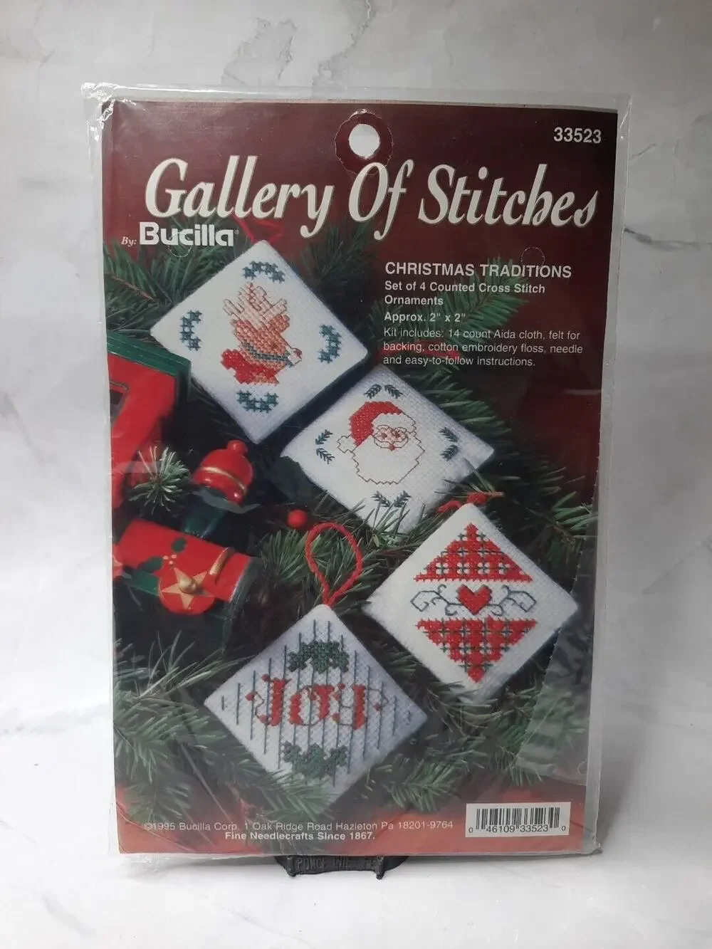 1995 Bucilla Gallery Of Stitches Christmas Traditions Cross Stitch 4 Ornaments